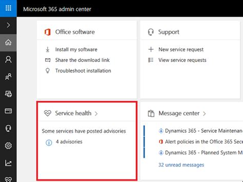 How to check Microsoft 365 service health.